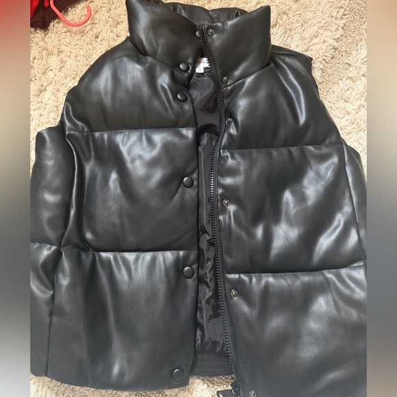 Calvin Klein Jackets & Blazers - Calvin Klein Black Faux Leather Puffer Vest with Snap Detail